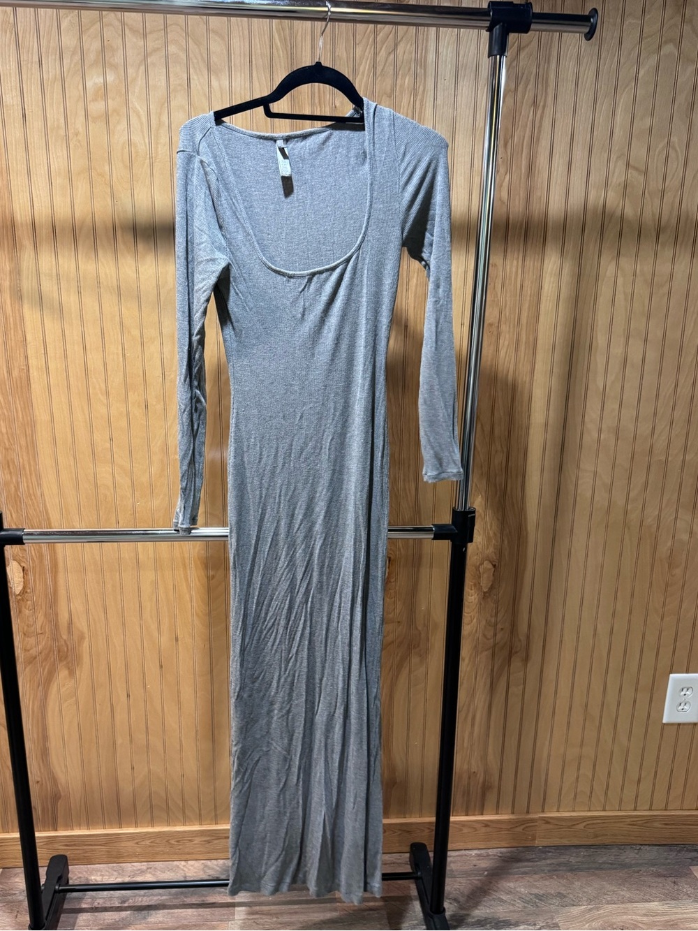 SKIMS Long Sleeve Scoop Neck Maxi Dress - Gray